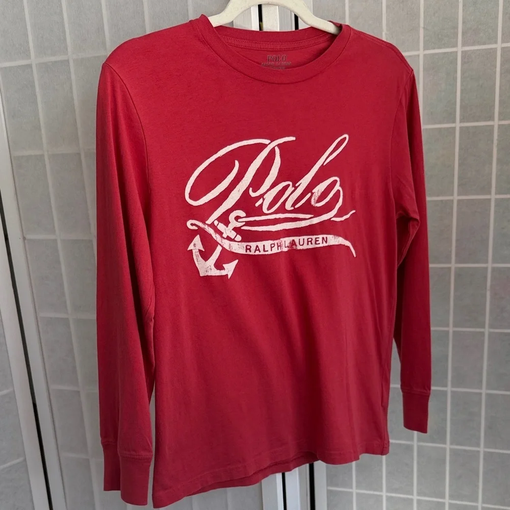 Boy’s Polo Ralph Lauren Red Long Sleeve Nautical Shirt Size M 10-12
